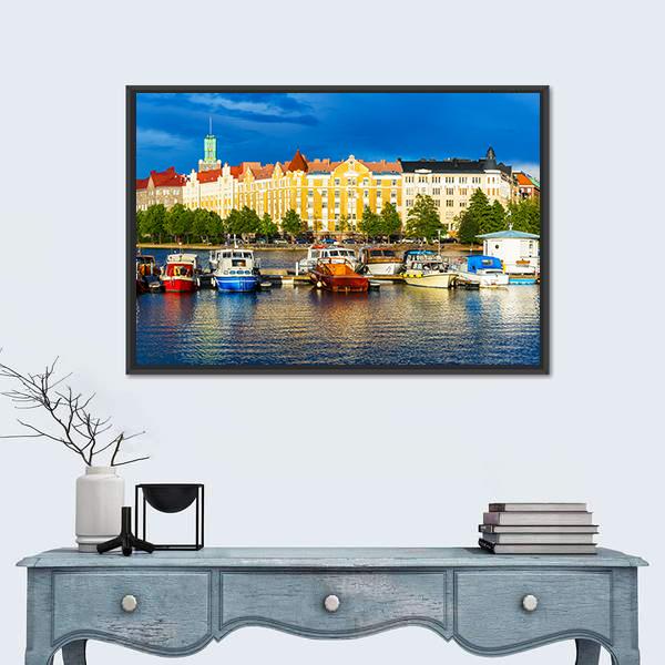 Summer Scenery Of The Old Town In Helsinki Canvas Wall Art-1 Piece-Floating Frame-24" x 16"-Tiaracle
