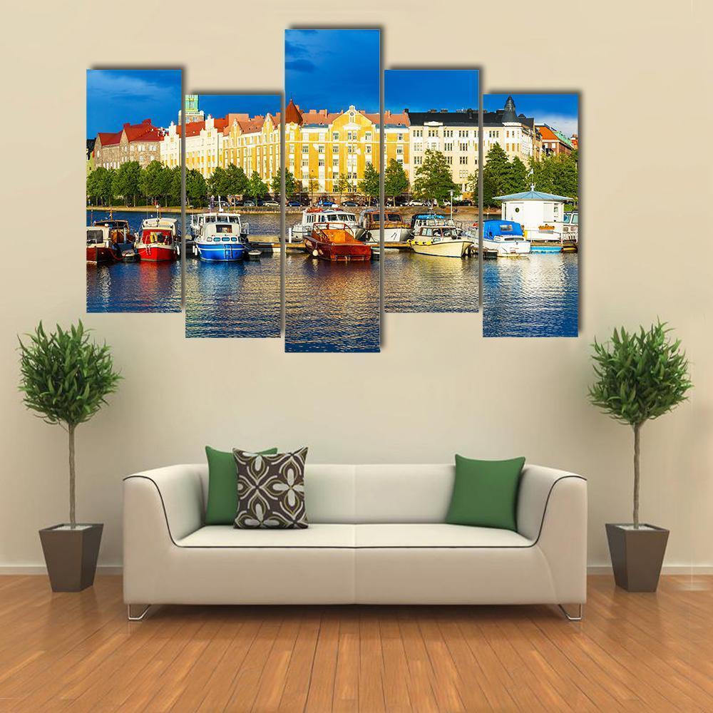 Summer Scenery Of The Old Town In Helsinki Canvas Wall Art-5 Pop-Gallery Wrap-47" x 32"-Tiaracle