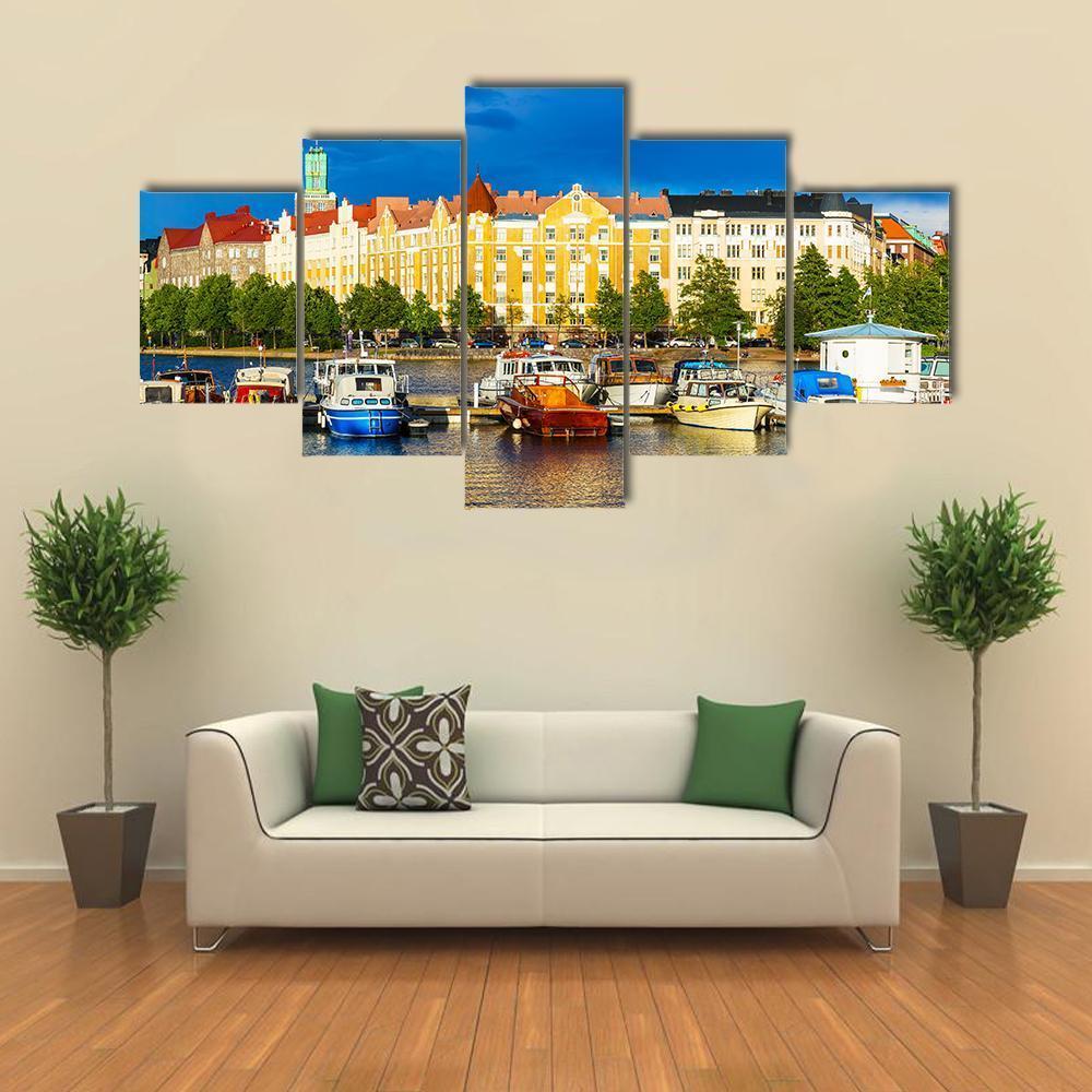 Summer Scenery Of The Old Town In Helsinki Canvas Wall Art-5 Star-Gallery Wrap-62" x 32"-Tiaracle