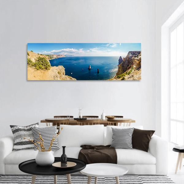 Summer Seascape In Russia Panoramic Canvas Wall Art-3 Piece-25" x 08"-Tiaracle