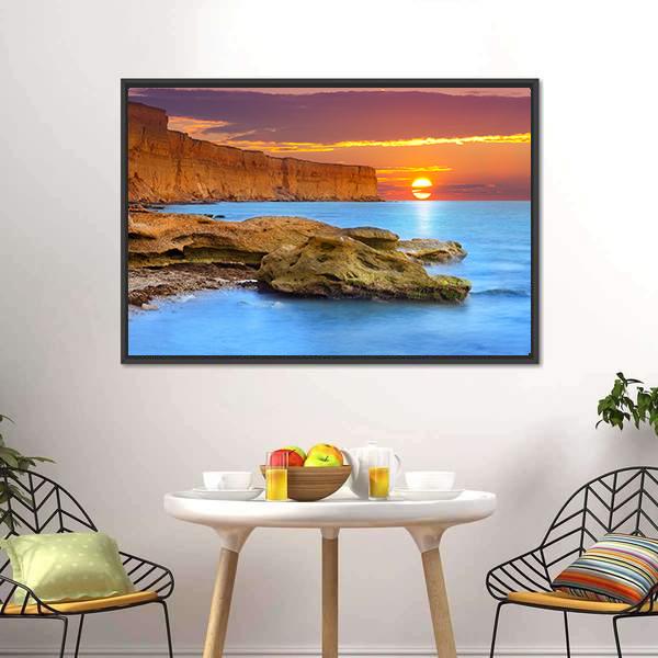 Summer Seascape Sunrise Canvas Wall Art-1 Piece-Floating Frame-24" x 16"-Tiaracle
