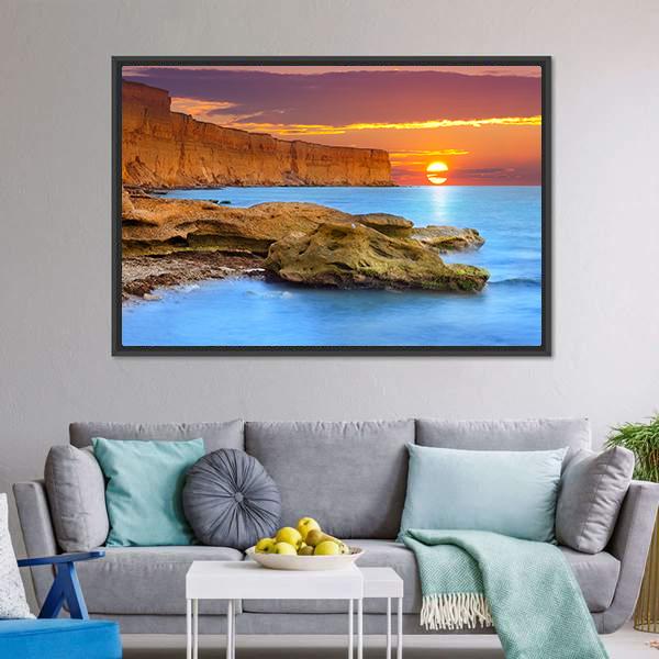 Summer Seascape Sunrise Canvas Wall Art-5 Horizontal-Gallery Wrap-22" x 12"-Tiaracle