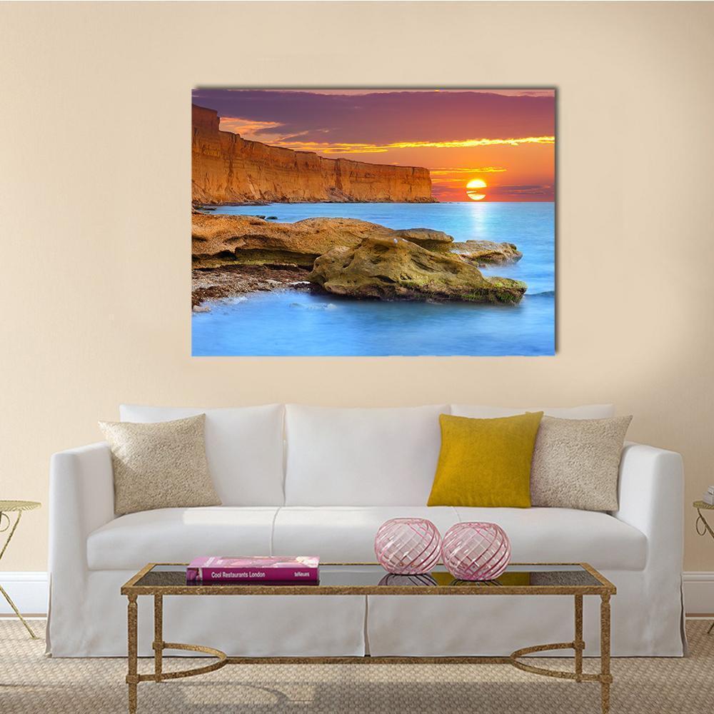 Summer Seascape Sunrise Canvas Wall Art-1 Piece-Gallery Wrap-48" x 32"-Tiaracle