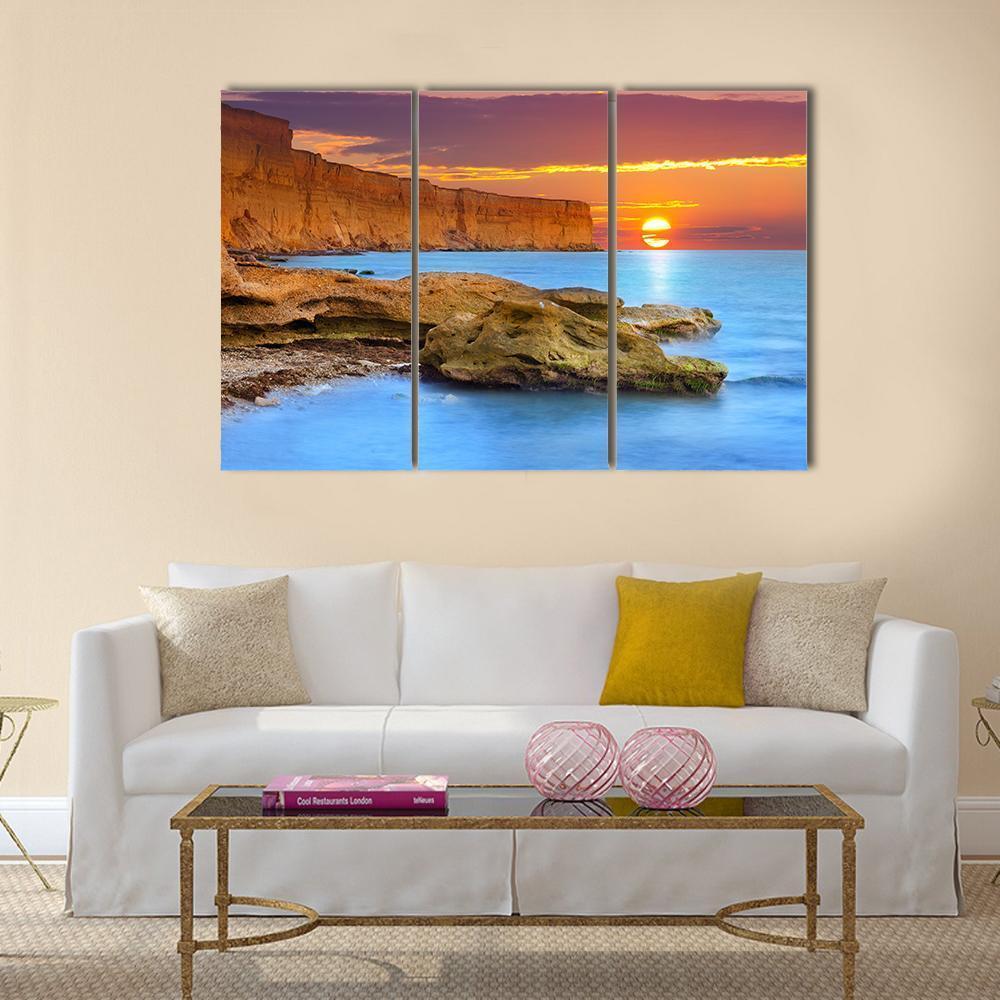 Summer Seascape Sunrise Canvas Wall Art-3 Horizontal-Gallery Wrap-37" x 24"-Tiaracle