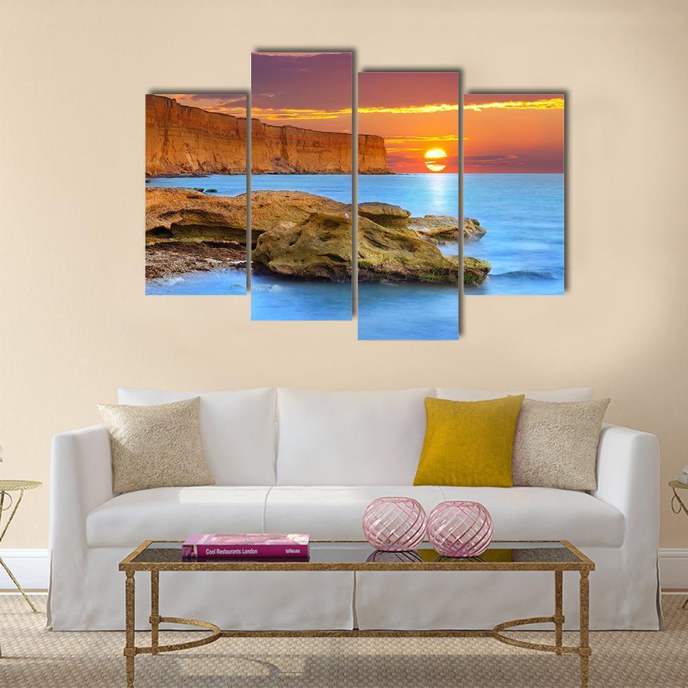 Summer Seascape Sunrise Canvas Wall Art-4 Pop-Gallery Wrap-50" x 32"-Tiaracle