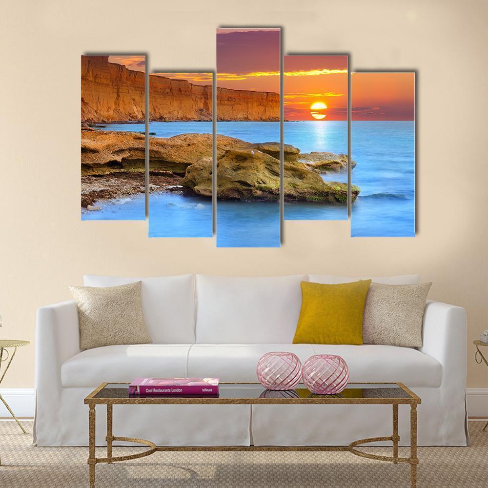 Summer Seascape Sunrise Canvas Wall Art-5 Pop-Gallery Wrap-47" x 32"-Tiaracle