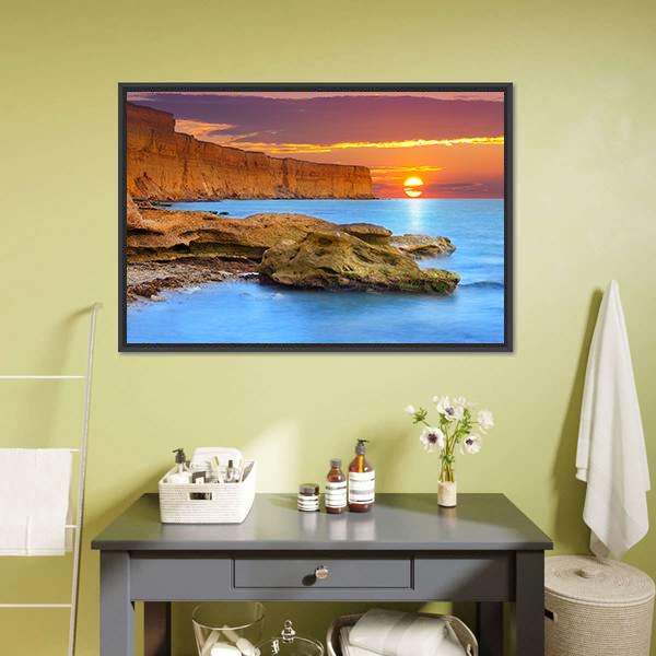 Summer Seascape Sunrise Canvas Wall Art-1 Piece-Floating Frame-24" x 16"-Tiaracle