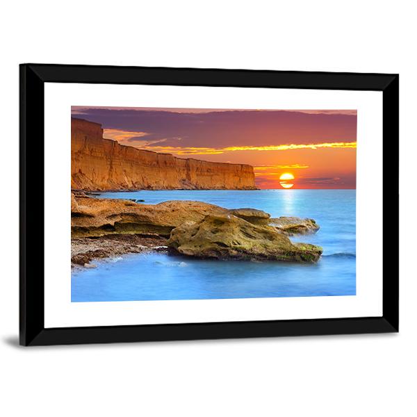Summer Seascape Sunrise Canvas Wall Art-3 Horizontal-Gallery Wrap-25" x 16"-Tiaracle