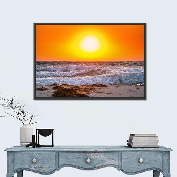 Summer Sunrise Above The Stormy Sea Canvas Wall Art-1 Piece-Floating Frame-24" x 16"-Tiaracle