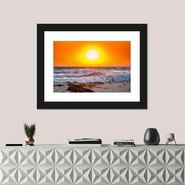 Summer Sunrise Above The Stormy Sea Canvas Wall Art-1 Piece-Framed Print-20" x 16"-Tiaracle