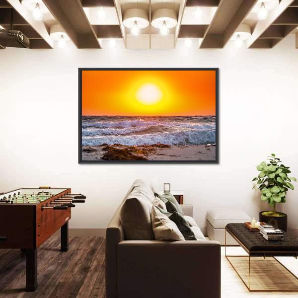 Summer Sunrise Above The Stormy Sea Canvas Wall Art-3 Horizontal-Gallery Wrap-25" x 16"-Tiaracle