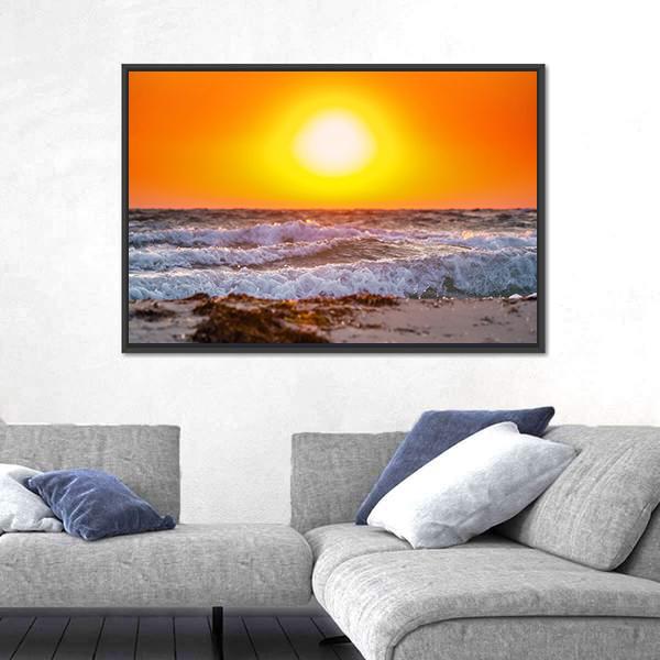 Summer Sunrise Above The Stormy Sea Canvas Wall Art-3 Horizontal-Gallery Wrap-25" x 16"-Tiaracle