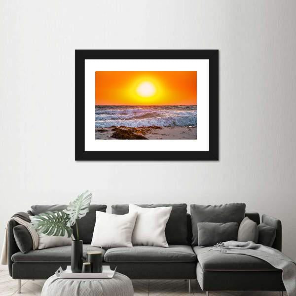 Summer Sunrise Above The Stormy Sea Canvas Wall Art-3 Horizontal-Gallery Wrap-25" x 16"-Tiaracle