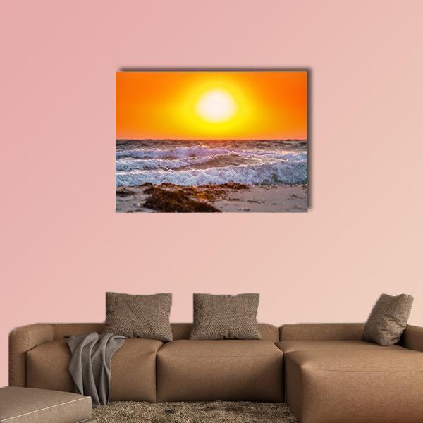 Summer Sunrise Above The Stormy Sea Canvas Wall Art-1 Piece-Gallery Wrap-48" x 32"-Tiaracle