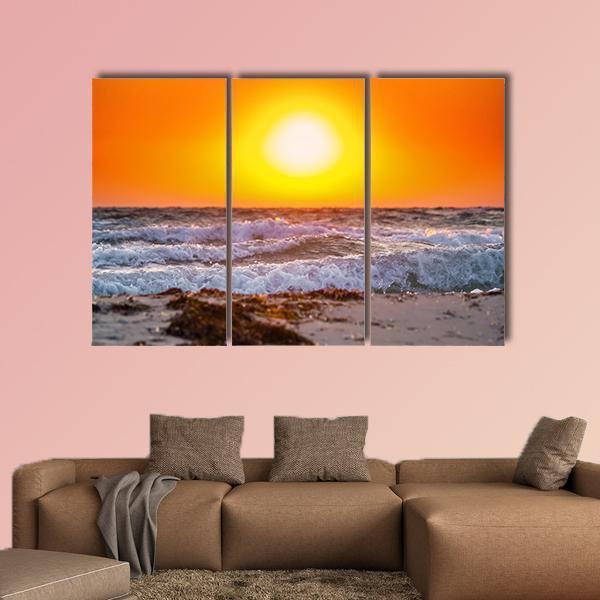 Summer Sunrise Above The Stormy Sea Canvas Wall Art-3 Horizontal-Gallery Wrap-37" x 24"-Tiaracle