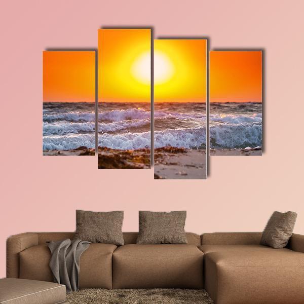 Summer Sunrise Above The Stormy Sea Canvas Wall Art-4 Pop-Gallery Wrap-50" x 32"-Tiaracle