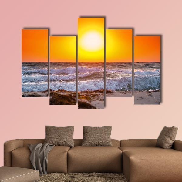 Summer Sunrise Above The Stormy Sea Canvas Wall Art-5 Pop-Gallery Wrap-47" x 32"-Tiaracle