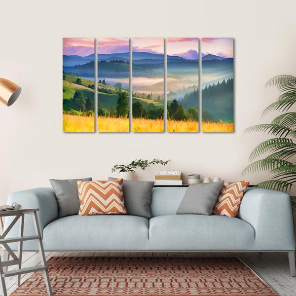 Summer Sunrise In The Mountains Canvas Wall Art-5 Horizontal-Gallery Wrap-22" x 12"-Tiaracle