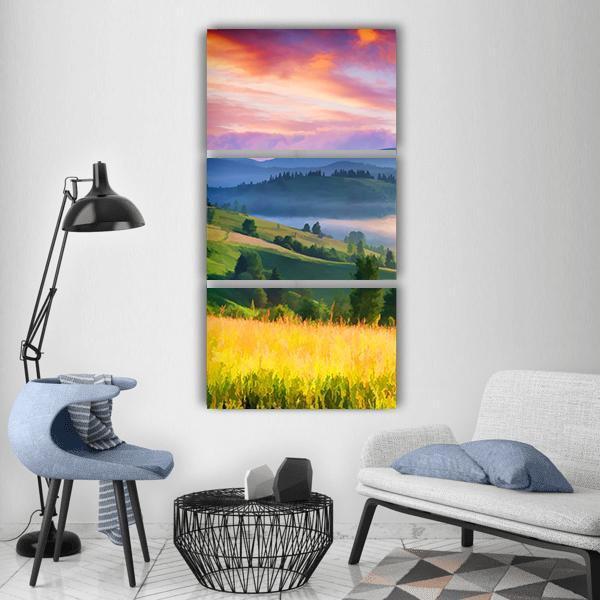Summer Sunrise In The Mountains Vertical Canvas Wall Art-3 Vertical-Gallery Wrap-12" x 25"-Tiaracle