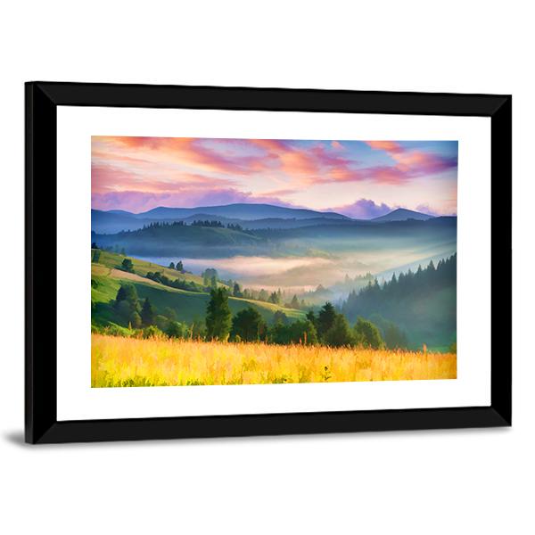 Summer Sunrise In The Mountains Vertical Canvas Wall Art-3 Vertical-Gallery Wrap-12" x 25"-Tiaracle