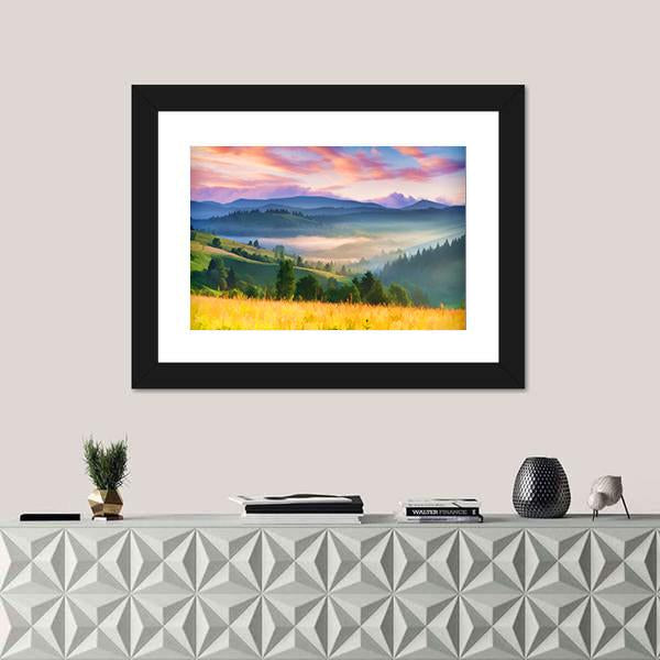 Summer Sunrise In The Mountains Vertical Canvas Wall Art-3 Vertical-Gallery Wrap-12" x 25"-Tiaracle