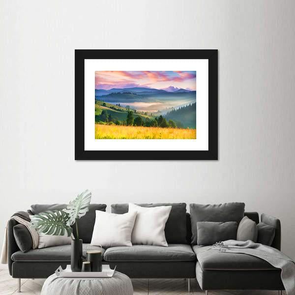 Summer Sunrise In The Mountains Vertical Canvas Wall Art-3 Vertical-Gallery Wrap-12" x 25"-Tiaracle