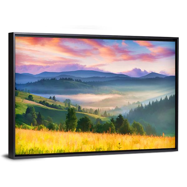 Summer Sunrise In The Mountains Vertical Canvas Wall Art-3 Vertical-Gallery Wrap-12" x 25"-Tiaracle