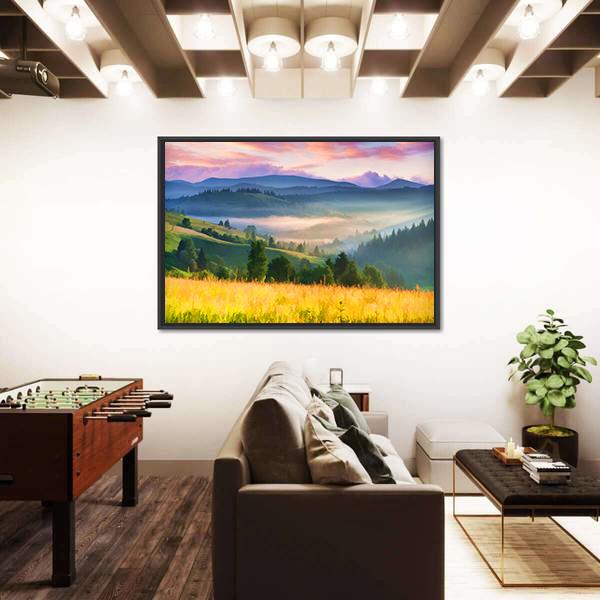 Summer Sunrise In The Mountains Vertical Canvas Wall Art-3 Vertical-Gallery Wrap-12" x 25"-Tiaracle