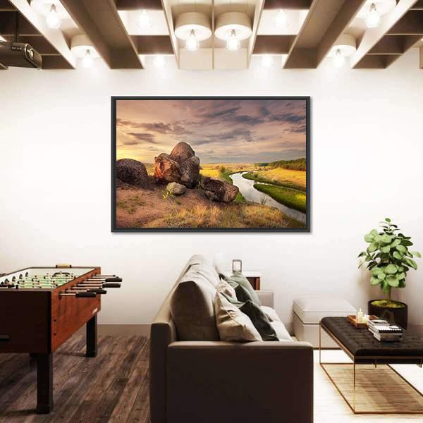 Summer Sunset At The River In Ukraine Canvas Wall Art-3 Horizontal-Gallery Wrap-25" x 16"-Tiaracle