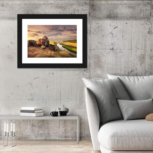Summer Sunset At The River In Ukraine Canvas Wall Art-3 Horizontal-Gallery Wrap-25" x 16"-Tiaracle