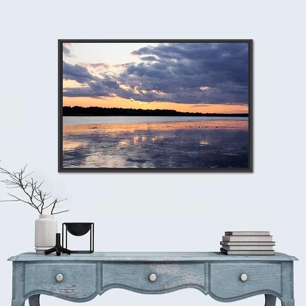 Summer Sunset In Latvia On River Daugava Canvas Wall Art-1 Piece-Floating Frame-24" x 16"-Tiaracle