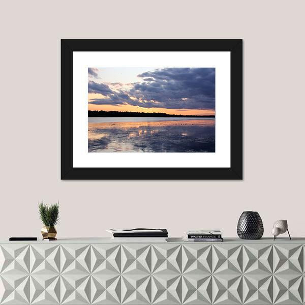 Summer Sunset In Latvia On River Daugava Canvas Wall Art-1 Piece-Framed Print-20" x 16"-Tiaracle