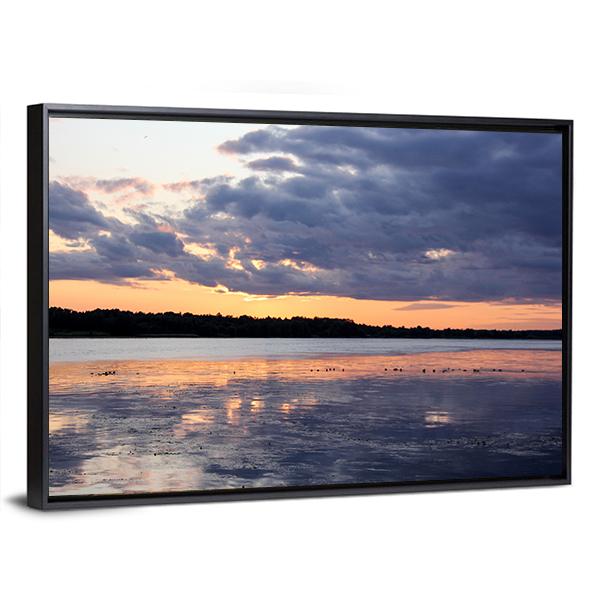Summer Sunset In Latvia On River Daugava Canvas Wall Art-3 Horizontal-Gallery Wrap-25" x 16"-Tiaracle