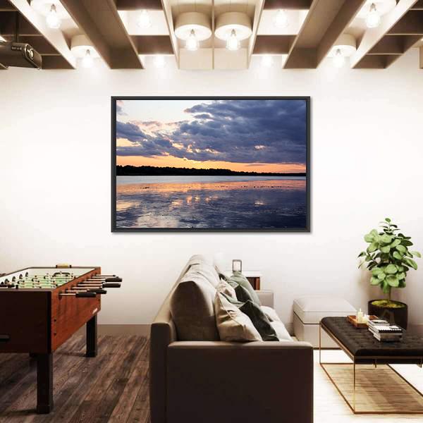 Summer Sunset In Latvia On River Daugava Canvas Wall Art-3 Horizontal-Gallery Wrap-25" x 16"-Tiaracle