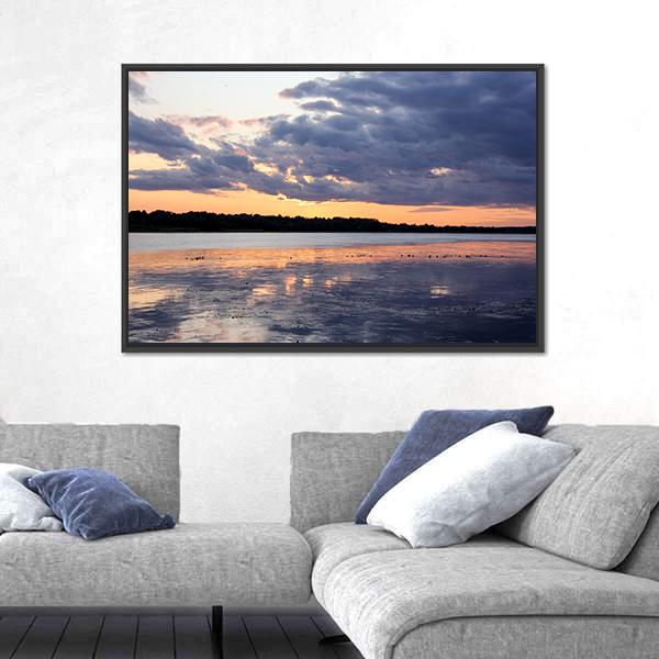 Summer Sunset In Latvia On River Daugava Canvas Wall Art-3 Horizontal-Gallery Wrap-25" x 16"-Tiaracle