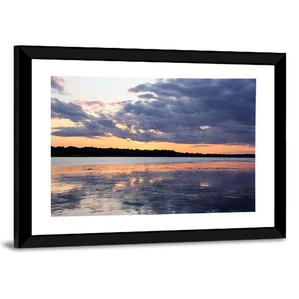Summer Sunset In Latvia On River Daugava Canvas Wall Art-3 Horizontal-Gallery Wrap-25" x 16"-Tiaracle