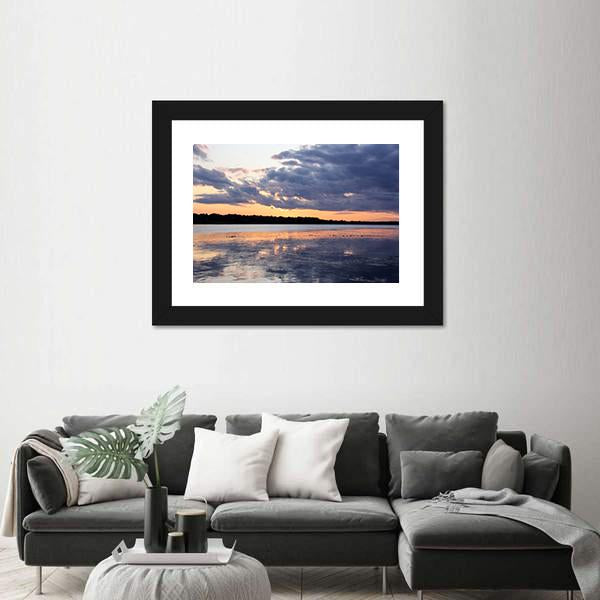 Summer Sunset In Latvia On River Daugava Canvas Wall Art-3 Horizontal-Gallery Wrap-25" x 16"-Tiaracle