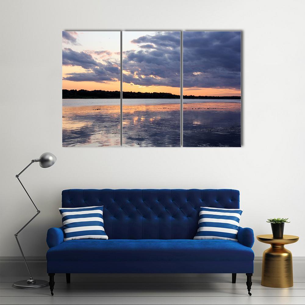 Summer Sunset In Latvia On River Daugava Canvas Wall Art-3 Horizontal-Gallery Wrap-37" x 24"-Tiaracle