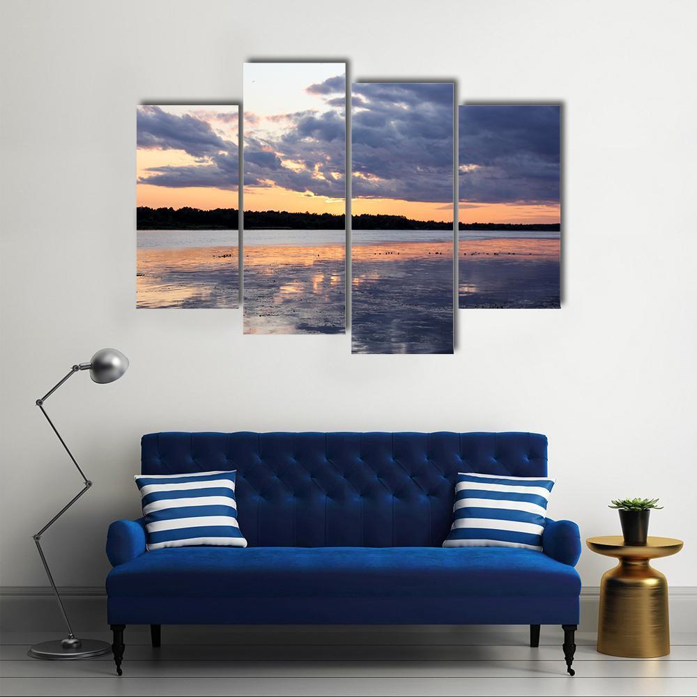Summer Sunset In Latvia On River Daugava Canvas Wall Art-4 Pop-Gallery Wrap-50" x 32"-Tiaracle