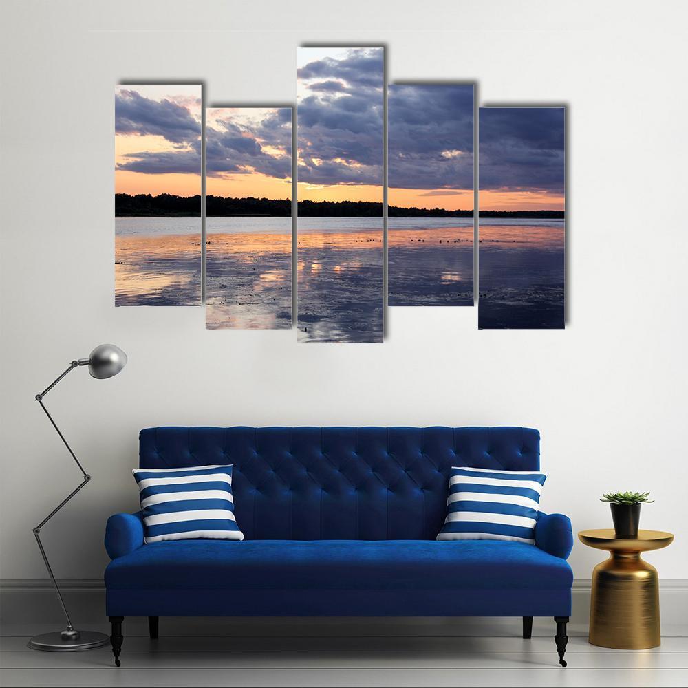 Summer Sunset In Latvia On River Daugava Canvas Wall Art-5 Pop-Gallery Wrap-47" x 32"-Tiaracle