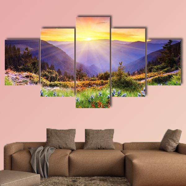 Majestic Sunset Over Mountain Canvas Wall Art-1 Piece-Gallery Wrap-48" x 32"-Tiaracle