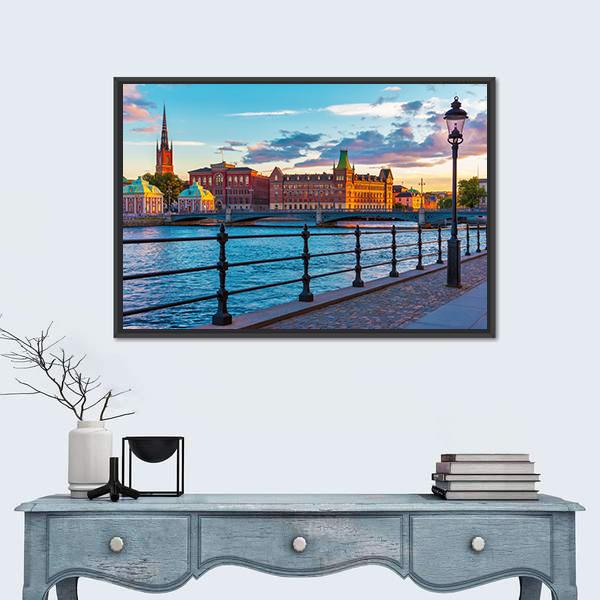 Summer Sunset In The Old Town Canvas Wall Art-1 Piece-Floating Frame-24" x 16"-Tiaracle