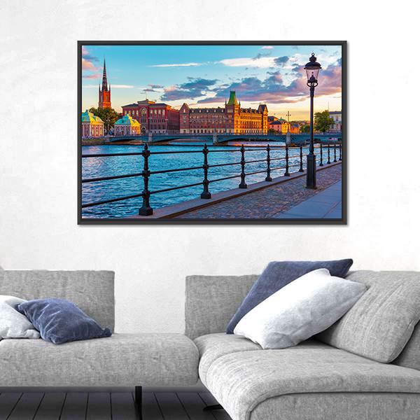 Summer Sunset In The Old Town Canvas Wall Art-3 Horizontal-Gallery Wrap-25" x 16"-Tiaracle