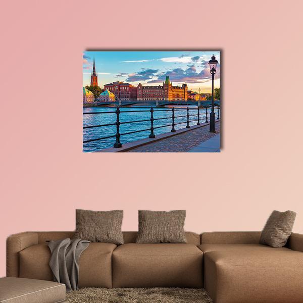 Summer Sunset In The Old Town Canvas Wall Art-1 Piece-Gallery Wrap-48" x 32"-Tiaracle