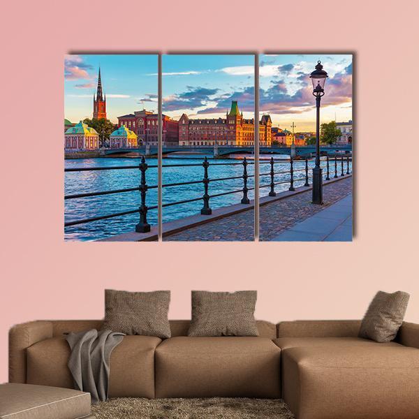 Summer Sunset In The Old Town Canvas Wall Art-3 Horizontal-Gallery Wrap-25" x 16"-Tiaracle