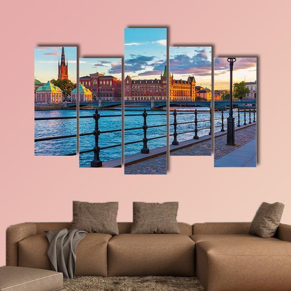 Summer Sunset In The Old Town Canvas Wall Art-5 Pop-Gallery Wrap-47" x 32"-Tiaracle