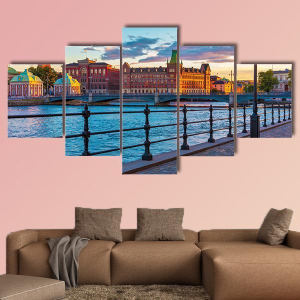 Summer Sunset In The Old Town Canvas Wall Art-5 Star-Gallery Wrap-62" x 32"-Tiaracle