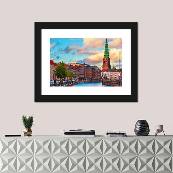 Summer Sunset In The Old Town Of Copenhagen Canvas Wall Art-1 Piece-Framed Print-20" x 16"-Tiaracle