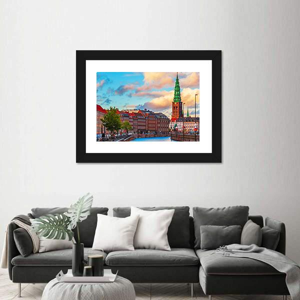 Summer Sunset In The Old Town Of Copenhagen Canvas Wall Art-3 Horizontal-Gallery Wrap-25" x 16"-Tiaracle