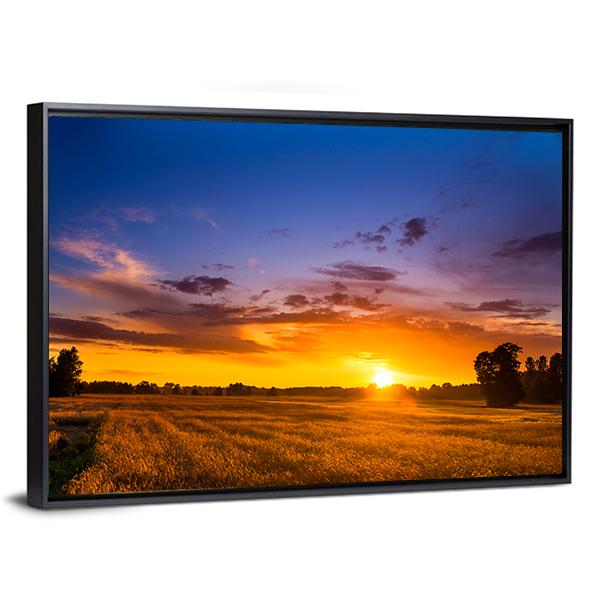 Summer Sunset Over Fields Canvas Wall Art-3 Horizontal-Gallery Wrap-25" x 16"-Tiaracle